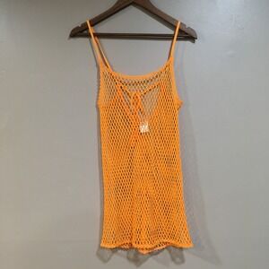 Wild Fable Crochet Fishnet Mesh Swim Cover Up Womens XS Orange Festival Boho Fun